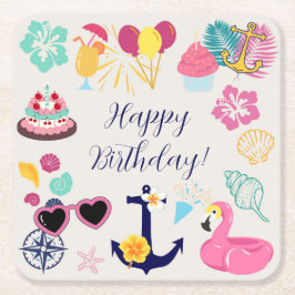Porta-copo De Papel Quadrado Aniversário Náutico Fofo