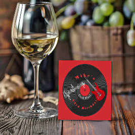 Porta-copo De Papel Quadrado Aniversário Retro Vinyl Record Rock Music Red Guit