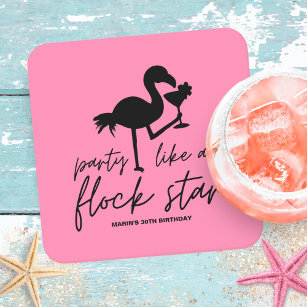 Porta-copo De Papel Quadrado Aniversário Tropical do Flamingo Flamingo
