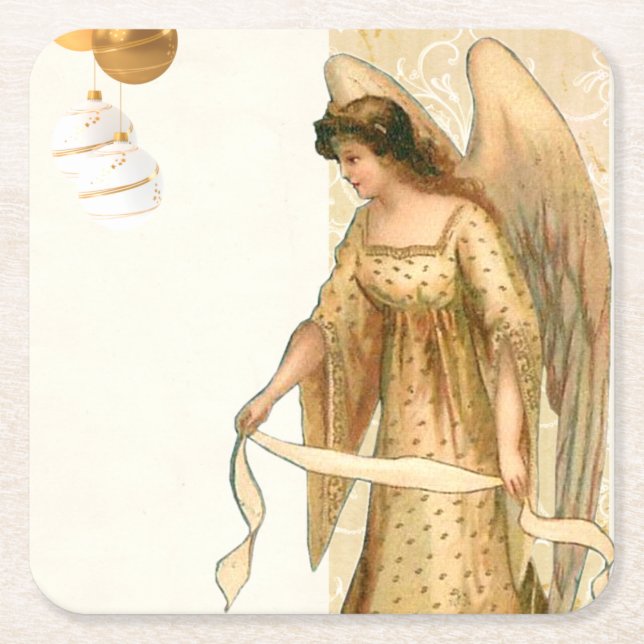 Porta-copo De Papel Quadrado Anjo de Natal e Ornamentos (Frente)