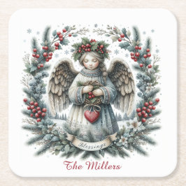 Porta-copo De Papel Quadrado Anjo Doce De Natal Personalizar Nome Conjunto De 6