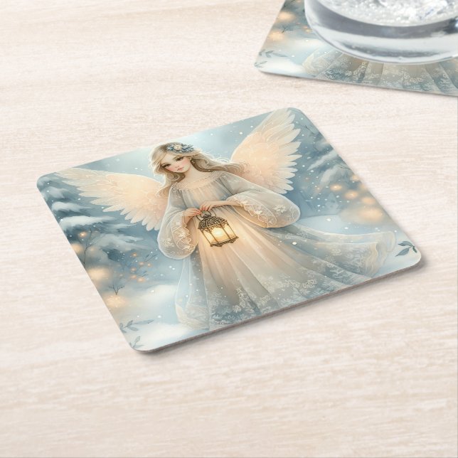 Porta-copo De Papel Quadrado Anjo Lanterna Celestial de Inverno da Graça (Inclinado)