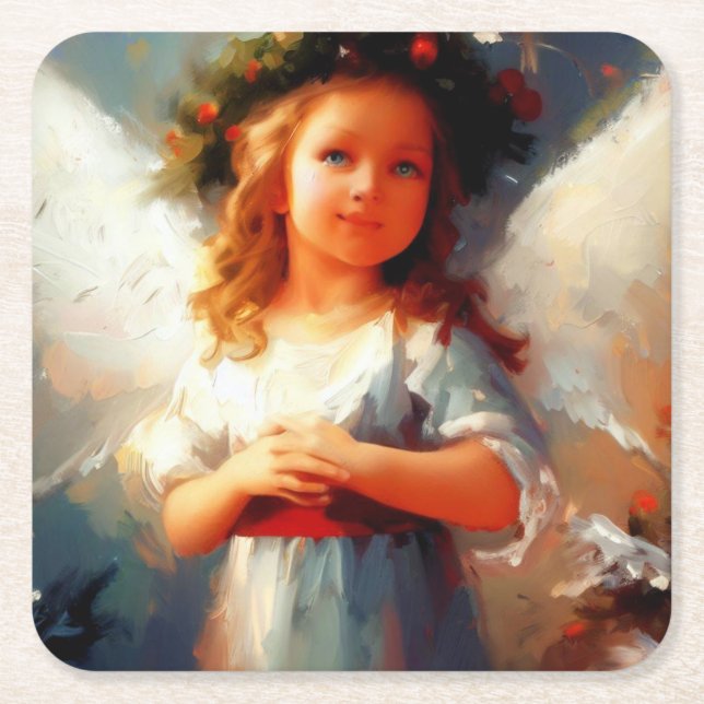 Porta-copo De Papel Quadrado Anjo Natal 1 (Frente)