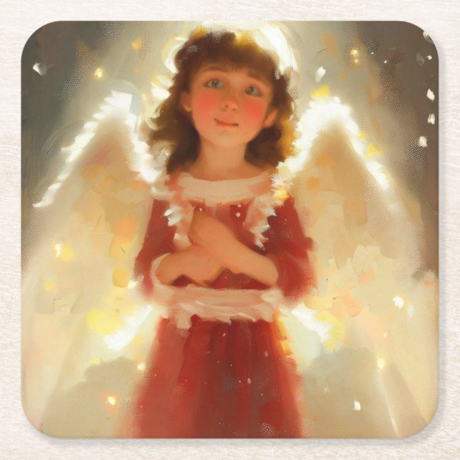 Porta-copo De Papel Quadrado Anjo Natal 4 (Frente)