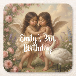 Porta-copo De Papel Quadrado anjo suave cherub aniversário de meninas ||