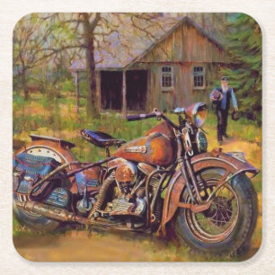 Porta-copo De Papel Quadrado Antiga Bela Arte De Motocicleta Rusty