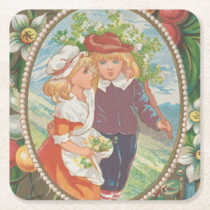 Porta-copo De Papel Quadrado Antigo Valentim Excêntrico, Era Vitoriana, 1874