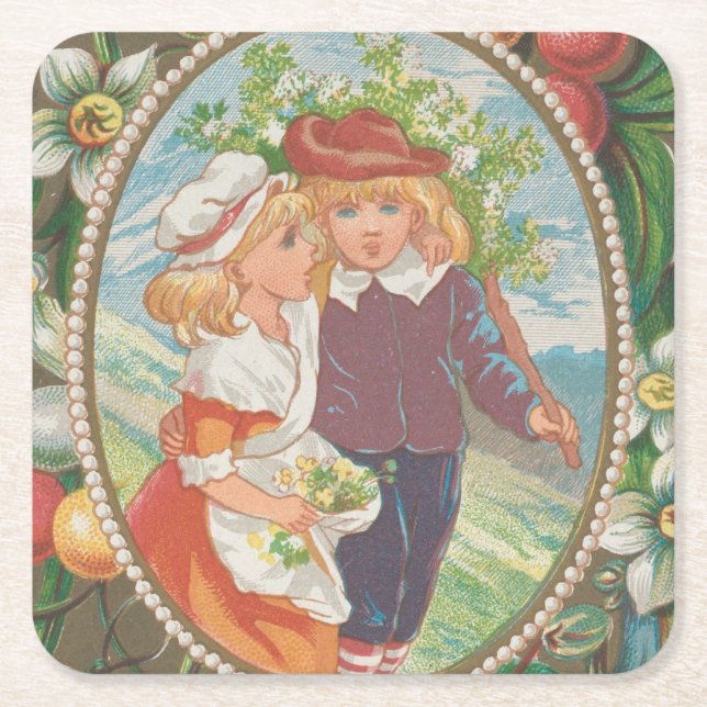 Porta-copo De Papel Quadrado Antique Quirky Valentine, Victorian Era, 1874 (Frente)