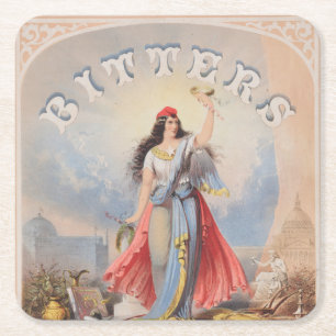 Porta-copo De Papel Quadrado Anúncio Vintage Para Bitters Vendidos Pela S. S. W