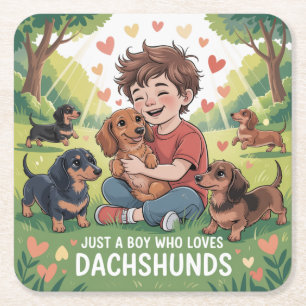 Porta-copo De Papel Quadrado Apenas um Menino que Ama Dachshunds