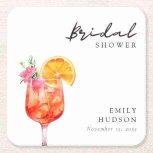 Porta-copo De Papel Quadrado Aperol Spritz Floral Chá de Noiva
