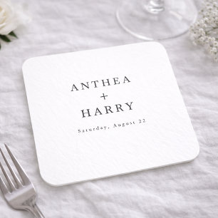 Porta-copo De Papel Quadrado Apoio de papel de casamento preto e branco serif m