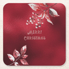 Porta-copo De Papel Quadrado Apoio de Papel de Natal com Folhas Vermelhas Nevad