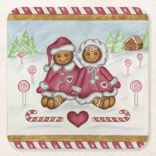 Porta-copo De Papel Quadrado Apoios de Casinha de Natal Menino e Menina
