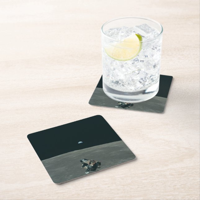 Porta-copo De Papel Quadrado Apollo Lunar Lander e Earthrise sobre Lua (Insitu)