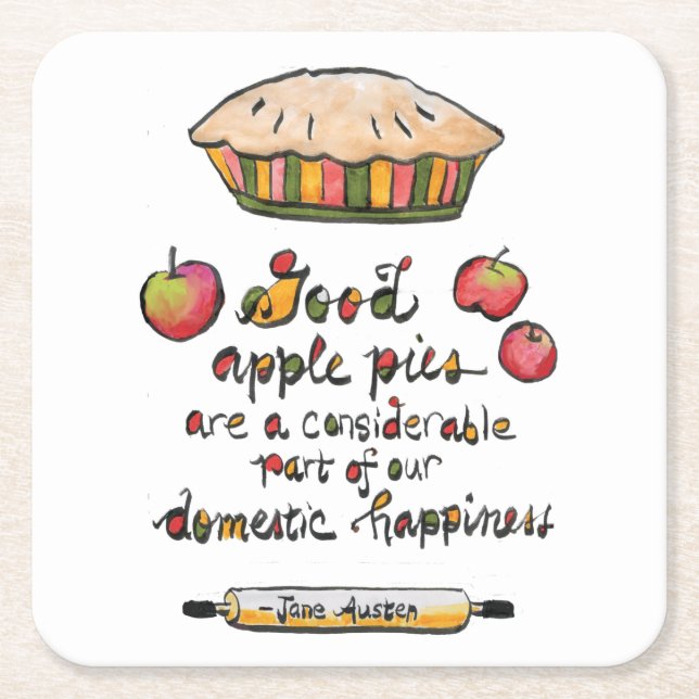 Porta-copo De Papel Quadrado Apple Pie Baking Jane Austen Quote (Frente)
