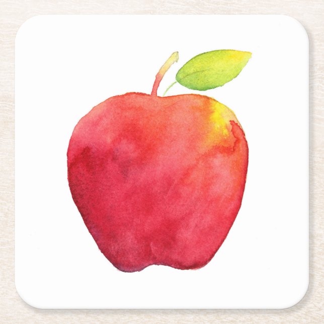 Porta-copo De Papel Quadrado Apple Red Watercolor (Frente)