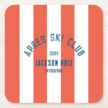 Porta-copo De Papel Quadrado Apres Ski Club Retro Red Cabana Stripe Partido Ski<br><div class="desc">As portas copos de papel do Clube de Esqui Apres são perfeitas para os encontros de temas do seu clube de esqui nas encostas, na banheira quente ou no alojamento... Listras de cabana vermelha retroradas com crista marinho de boate personalizado de esqui. Personalize com os detalhes da sua reunião... ano,...</div>