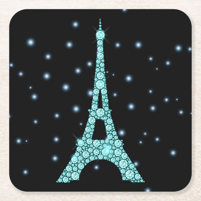 Porta-copo De Papel Quadrado Aqua Bling Eiffel Torre (Frente)