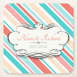 Porta-copo De Papel Quadrado Aqua & Coral