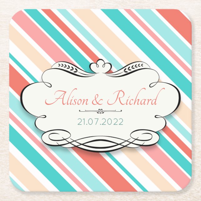 Porta-copo De Papel Quadrado Aqua & Coral (Frente)