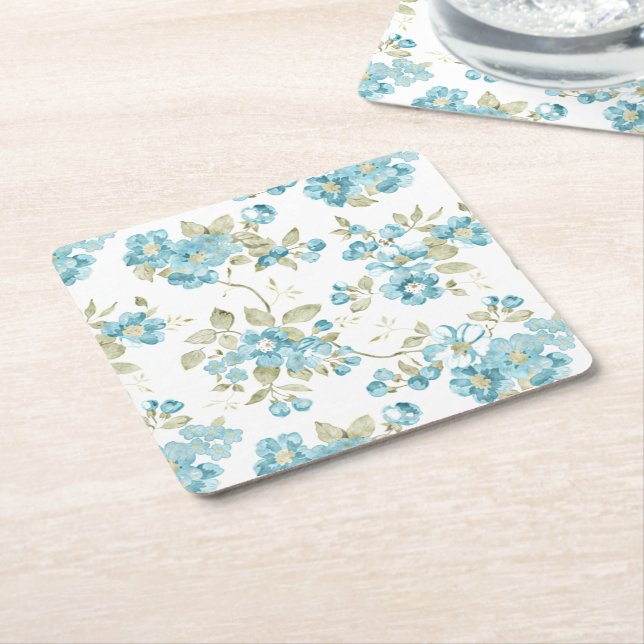 Porta-copo De Papel Quadrado Aqua Turquesa Floral Aquarela Verde Oliva Fofo (Inclinado)