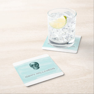 Porta-copo De Papel Quadrado Aqua Watercolor Skull Halloween Paper Portas copos