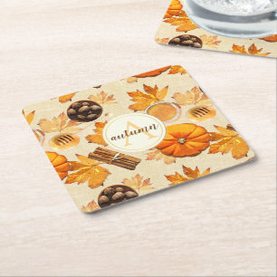 Porta-copo De Papel Quadrado Aquarela Autumn Magic Vintage Monograma
