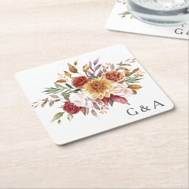 Porta-copo De Papel Quadrado Aquarela Botânica de Outono 