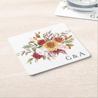 Porta-copo De Papel Quadrado Aquarela Botânica de Outono 