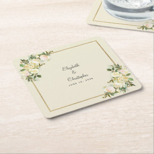 Porta-copo De Papel Quadrado Aquarela de Casamento Personalizada   Rosa Elegant