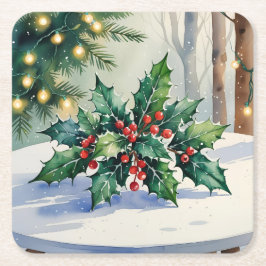 Porta-copo De Papel Quadrado Aquarela de Natal do Visco de Férias