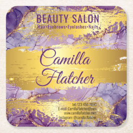 Porta-copo De Papel Quadrado Aquarela Lilás Delicada