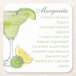 Porta-copo De Papel Quadrado Aquarela Margarita Cocktail Recebe Aquarela