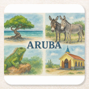 Porta-copo De Papel Quadrado Aquarela multiview de Aruba
