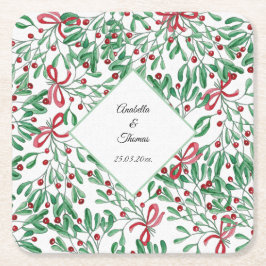 Porta-copo De Papel Quadrado Aquarela Pintada à Mão de Visco Rústico de Natal