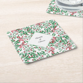 Porta-copo De Papel Quadrado Aquarela Pintada à Mão de Visco Rústico de Natal