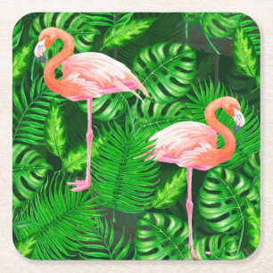 Porta-copo De Papel Quadrado Aquarela tropical Flamingo