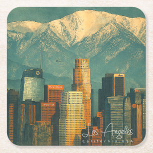 Porta-copo De Papel Quadrado Aquarela Vintage de Los Angeles Califórnia Retrô