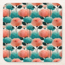 Porta-copo De Papel Quadrado Aquarela Vintage Floral Rosa e Verde