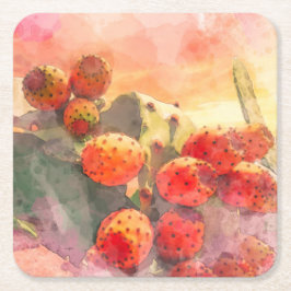 Porta-copo De Papel Quadrado Aquarelas Canas Frutas De Cactus De Pera-De-Água