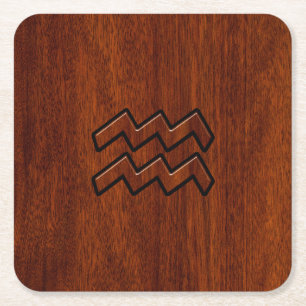 Porta-copo De Papel Quadrado Aquarius Zodiac - Símbolo Mahogany Style