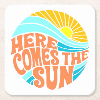 Porta-copo De Papel Quadrado Aqui vem o Sol Tee, Estilo Retro, Estilo Hippie