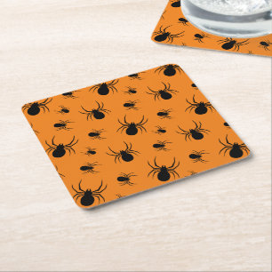 Porta-copo De Papel Quadrado Aranha padrão de Halloween Preto e Laranja