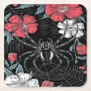 Porta-copo De Papel Quadrado Aranha Romântica Escura Floral