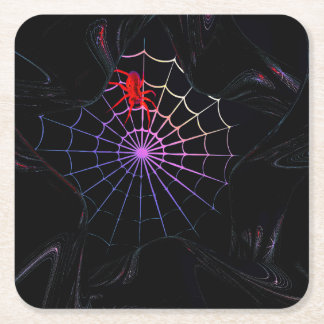 Porta-copo De Papel Quadrado Aranha Vermelha Em Uma Web Brilhante