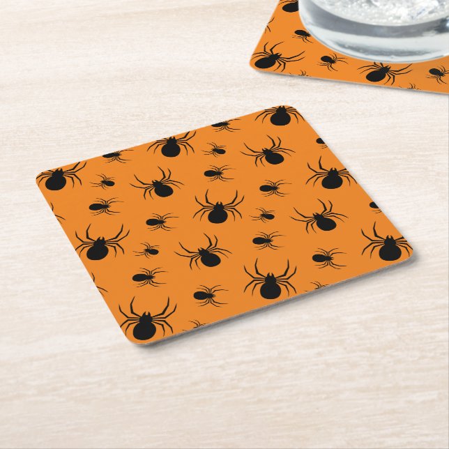 Porta-copo De Papel Quadrado Aranhas Padrão de Halloween Preto e Laranja (Inclinado)