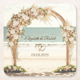 Porta-copo De Papel Quadrado Arbusto de Rosas para Casamento na Praia