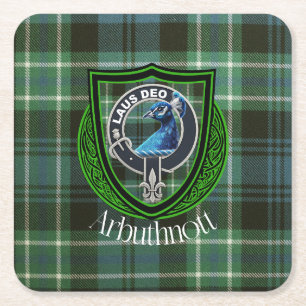 Porta-copo De Papel Quadrado Arbuthnott Scottish Clan Tartan e Crest