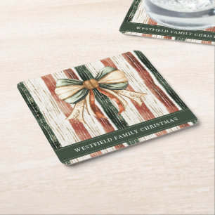 Porta-copo De Papel Quadrado Arco de Natal Listras Rústicas Personalizado